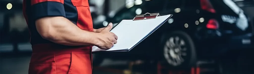 Mécanicien tenant un procès-verbal de contrôle technique après une contre-visite