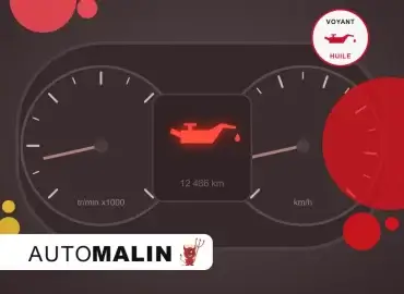 Tableau de bord d’une voiture avec le voyant d’huile moteur allumé en rouge